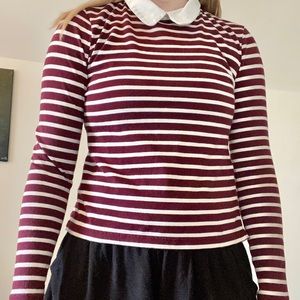Striped top with Peter Pan collar